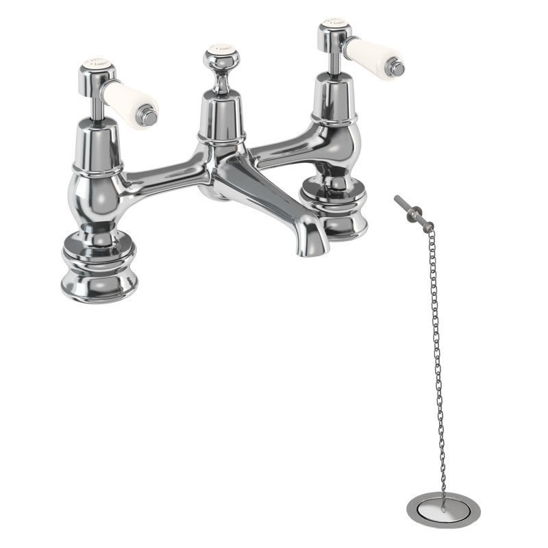 Kensington Medici Regent 2 tap hole bridge basin mixer with plug and chain waste and swivel spout